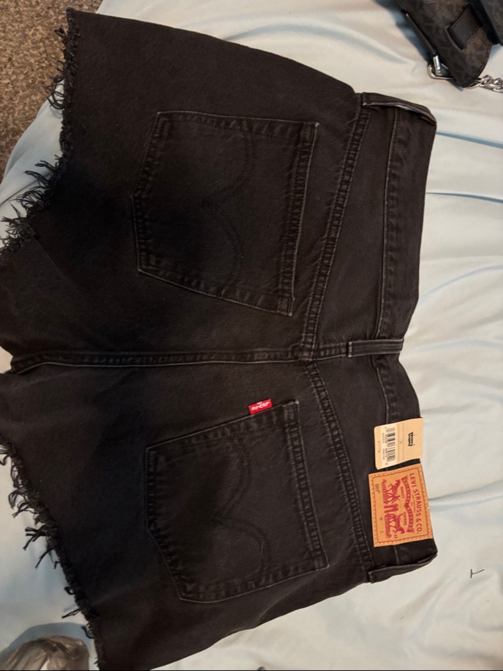Levi's Black Frayed Hem Denim Shorts